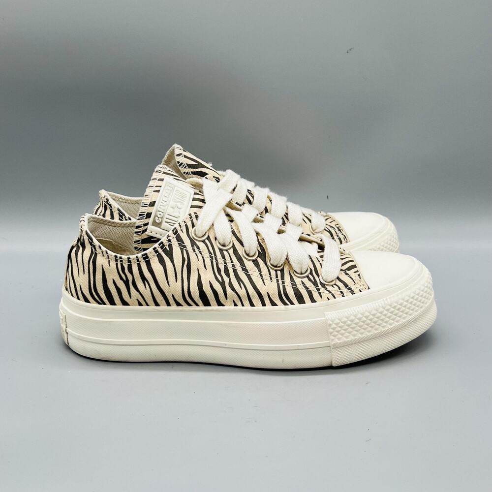 Converse Shoes Womens 6 Beige Chuck Taylor All Star 2 Platform Zebra Sneakers